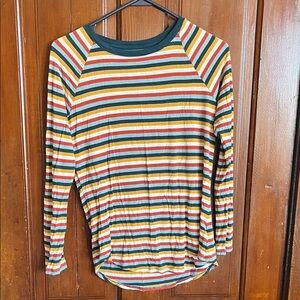 Striped Long Sleeve Top in Green, Mustard, Rust, Cream